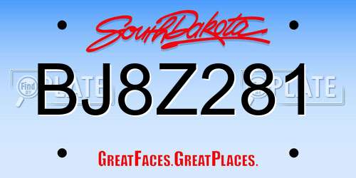 BJ8Z281 South Dakota License Plate