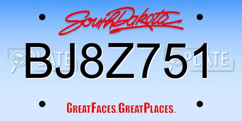 BJ8Z751 South Dakota License Plate