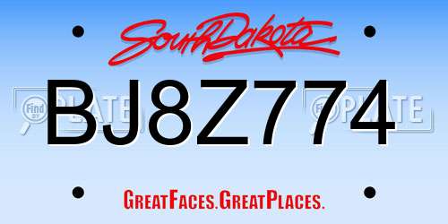 BJ8Z774 South Dakota License Plate