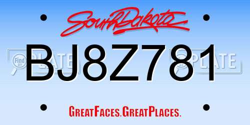 BJ8Z781 South Dakota License Plate
