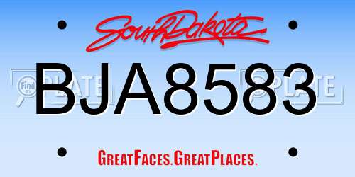 BJA8583 South Dakota License Plate