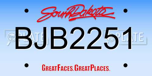 BJB2251 South Dakota License Plate