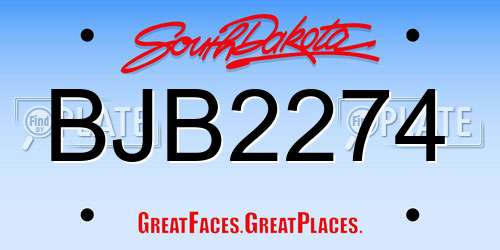 BJB2274 South Dakota License Plate