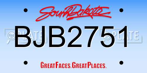 BJB2751 South Dakota License Plate