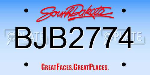 BJB2774 South Dakota License Plate