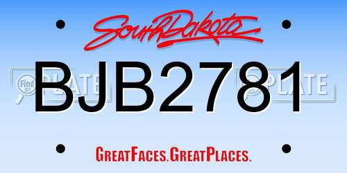 BJB2781 South Dakota License Plate