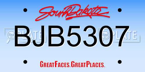 BJB5307 South Dakota License Plate