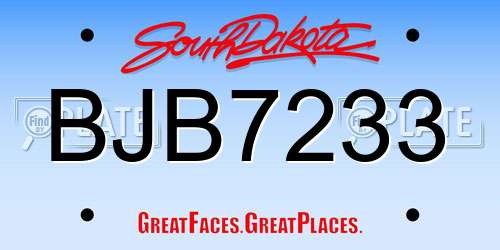 BJB7233 South Dakota License Plate