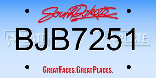 BJB7251 South Dakota License Plate