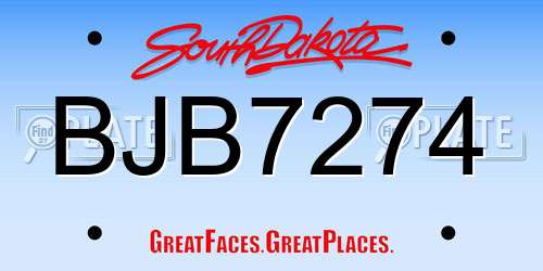BJB7274 South Dakota License Plate