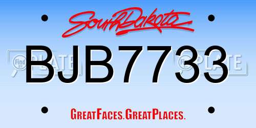 BJB7733 South Dakota License Plate