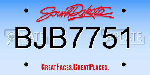 BJB7751 South Dakota License Plate
