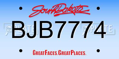BJB7774 South Dakota License Plate
