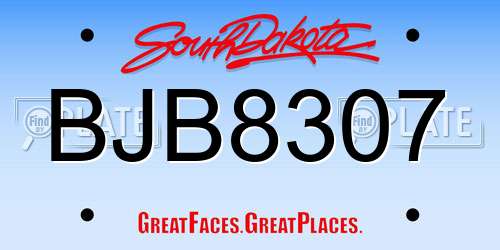 BJB8307 South Dakota License Plate
