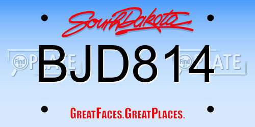 BJD814 South Dakota License Plate