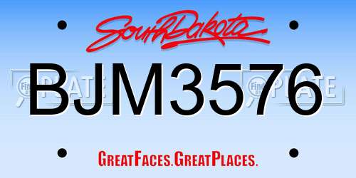 BJM3576 South Dakota License Plate