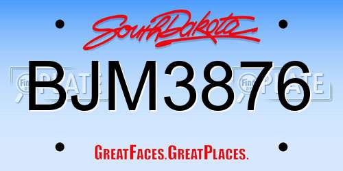 BJM3876 South Dakota License Plate