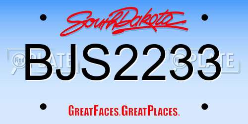 BJS2233 South Dakota License Plate