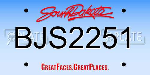 BJS2251 South Dakota License Plate