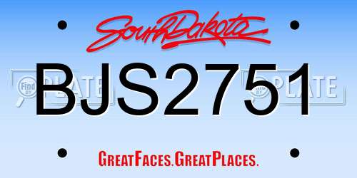 BJS2751 South Dakota License Plate