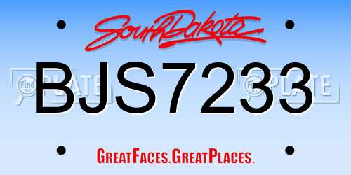 BJS7233 South Dakota License Plate