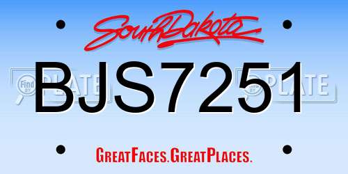 BJS7251 South Dakota License Plate