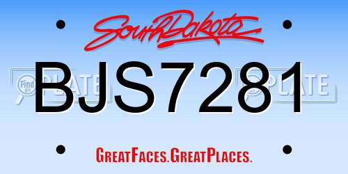BJS7281 South Dakota License Plate