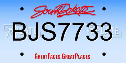 BJS7733 South Dakota License Plate