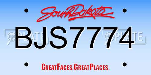 BJS7774 South Dakota License Plate