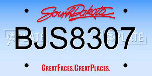 BJS8307 South Dakota License Plate