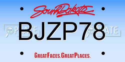 BJZP78 South Dakota License Plate
