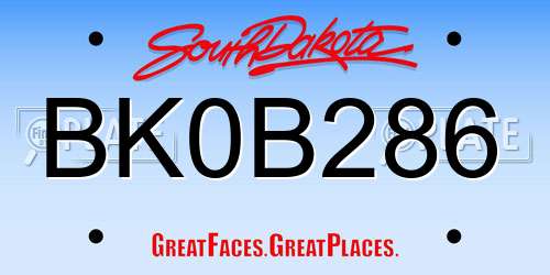BK0B286 South Dakota License Plate