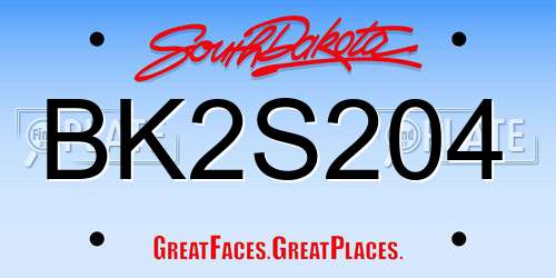 BK2S204 South Dakota License Plate
