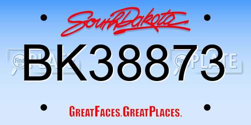 BK38873 South Dakota License Plate