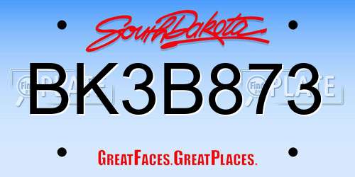 BK3B873 South Dakota License Plate