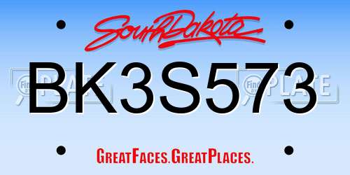 BK3S573 South Dakota License Plate