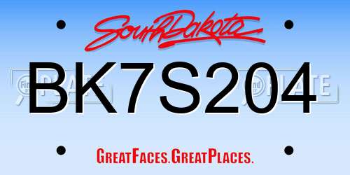 BK7S204 South Dakota License Plate