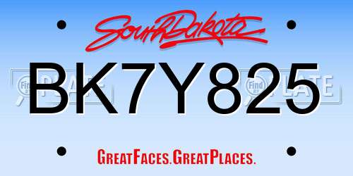 BK7Y825 South Dakota License Plate