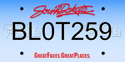 BL0T259 South Dakota License Plate