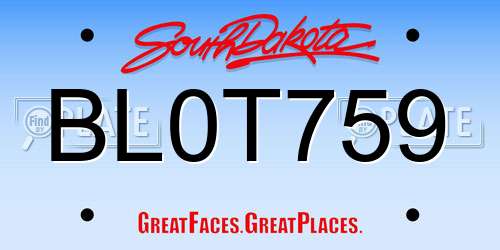 BL0T759 South Dakota License Plate