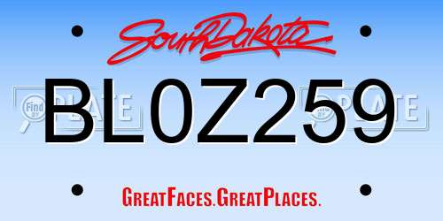 BL0Z259 South Dakota License Plate