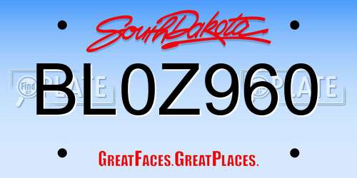 BL0Z960 South Dakota License Plate
