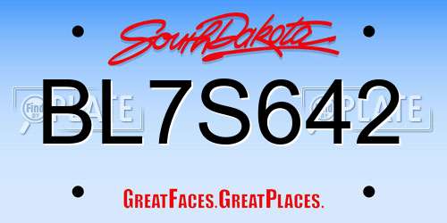 BL7S642 South Dakota License Plate