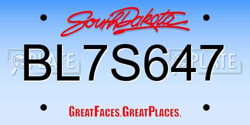 BL7S647 South Dakota License Plate