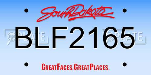BLF2165 South Dakota License Plate