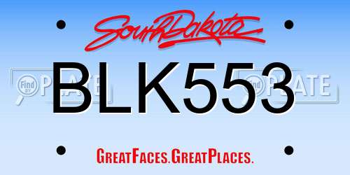 BLK553 South Dakota License Plate