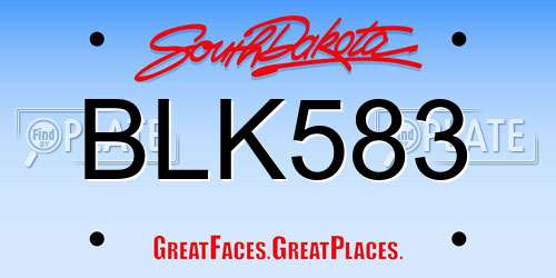 BLK583 South Dakota License Plate