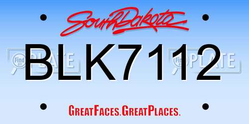 BLK7112 South Dakota License Plate