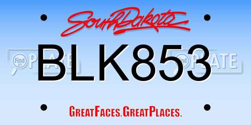 BLK853 South Dakota License Plate