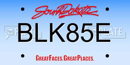 BLK85E South Dakota License Plate